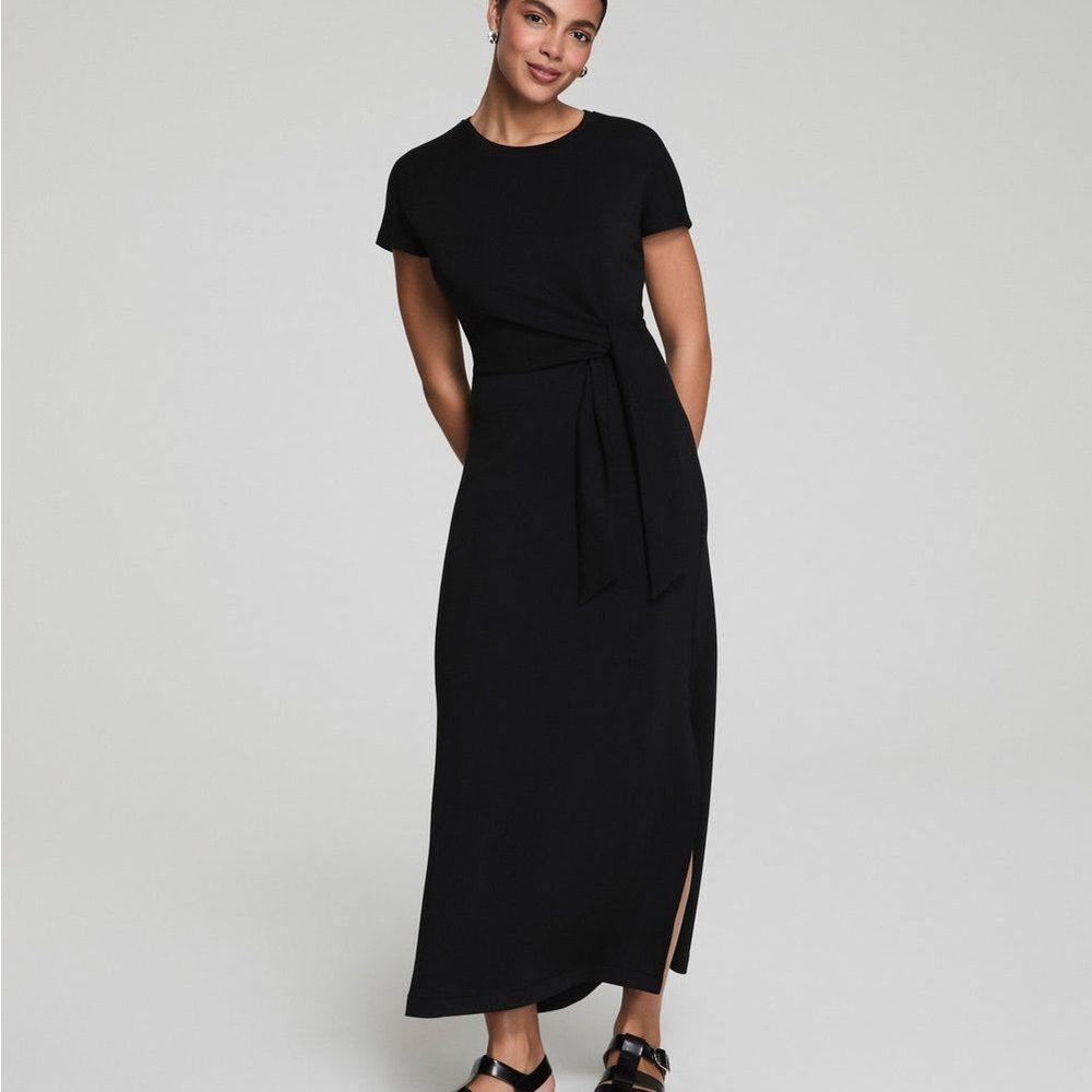 Elegant Black Tie-Waist Maxi Dress